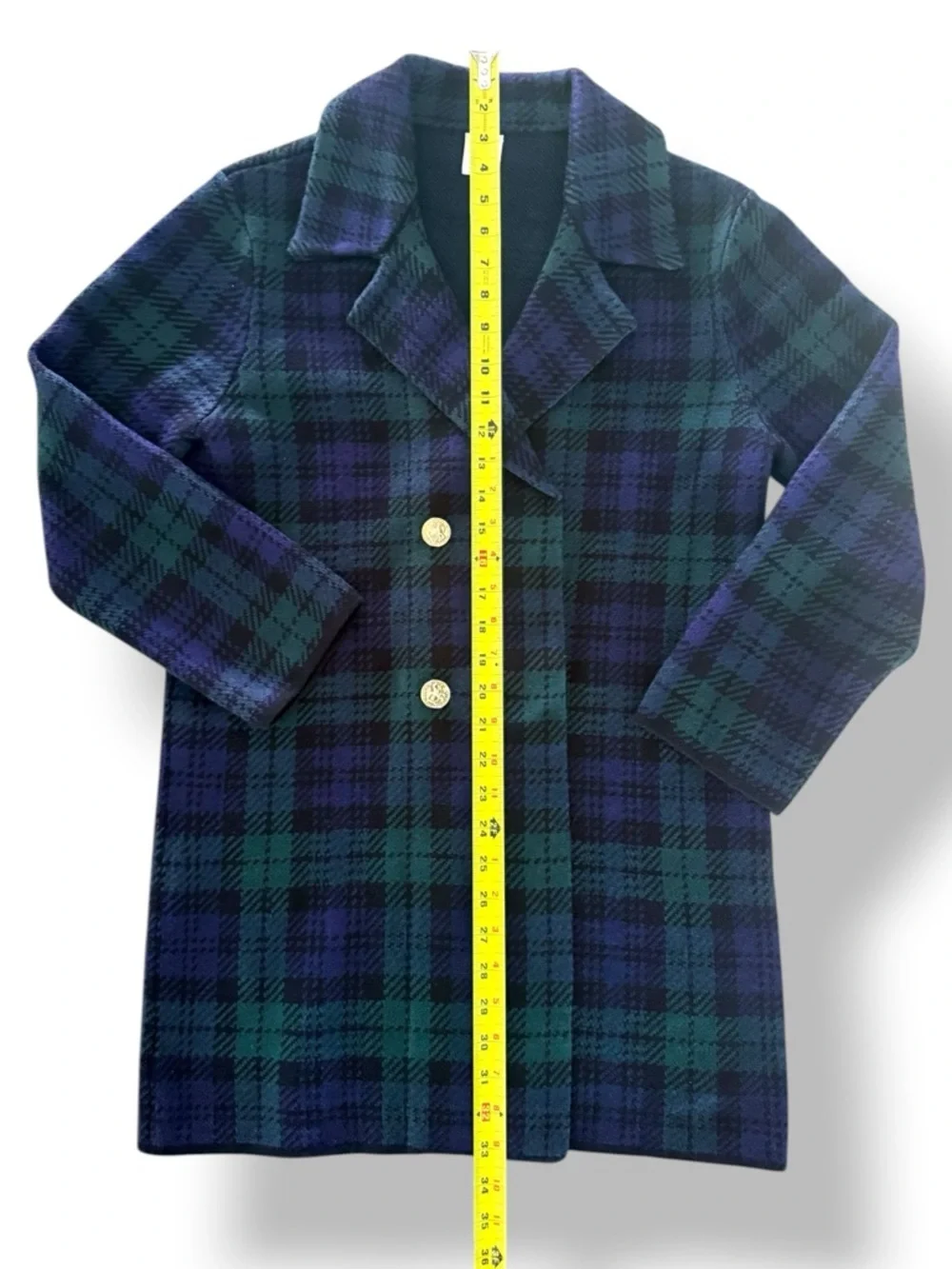 Vintage Anne Klein Blue Green Plaid Double Breasted Cardigan Jacket Medium